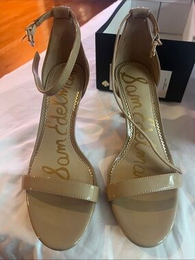 Sam Edelman Nude Patent Ankle-Strap Heels